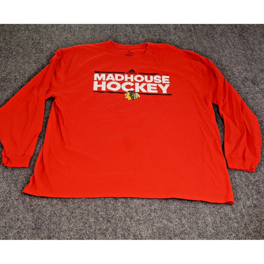Adidas Chicago Blackhawks Madhouse Hockey Red Go-To Tee 3XL Long Sleeve